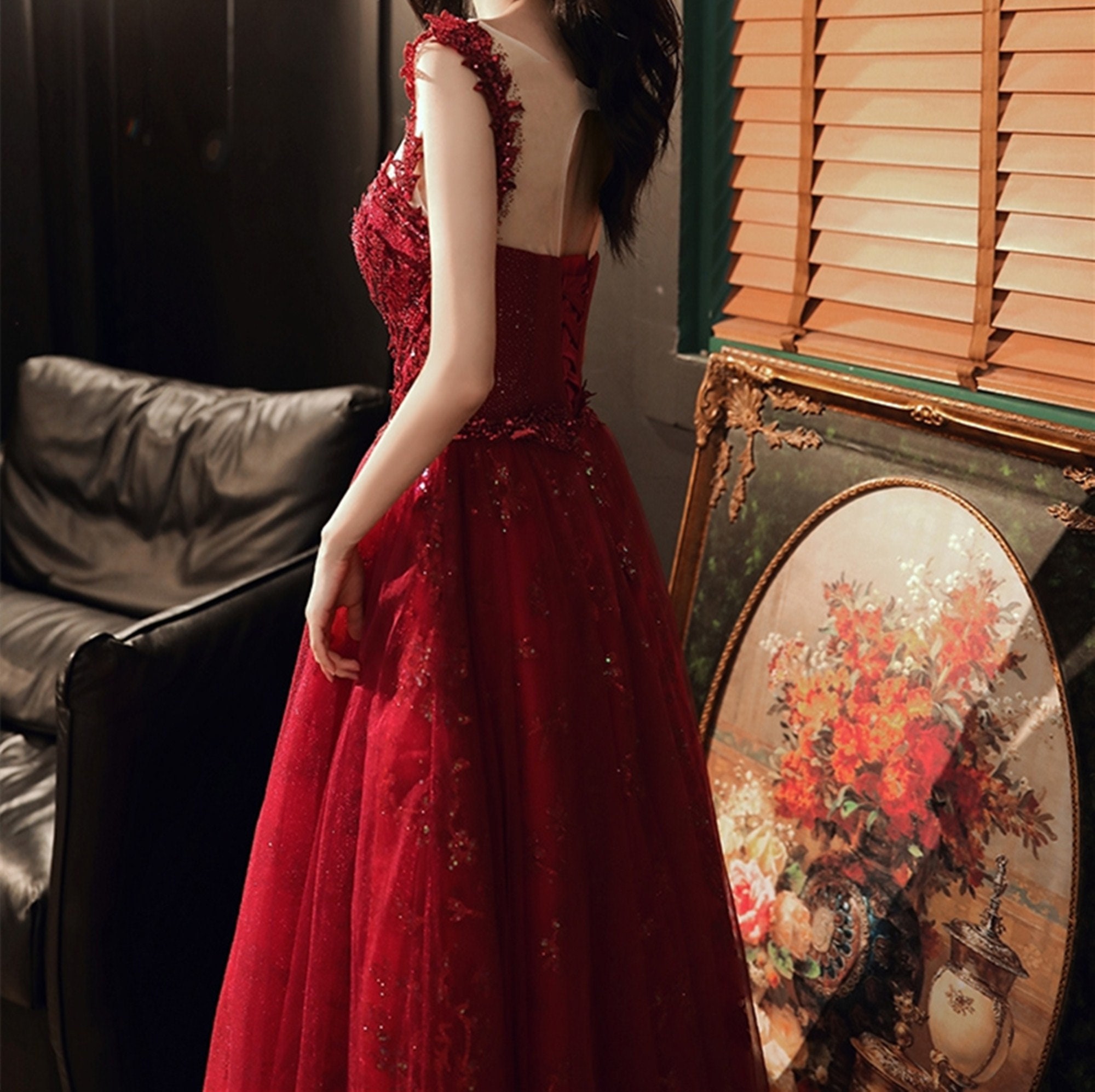 dominio Rodeo Dedos de los pies Vino Rojo Vestido de Fiesta Vestido brillante Vestido de Noche - Etsy España