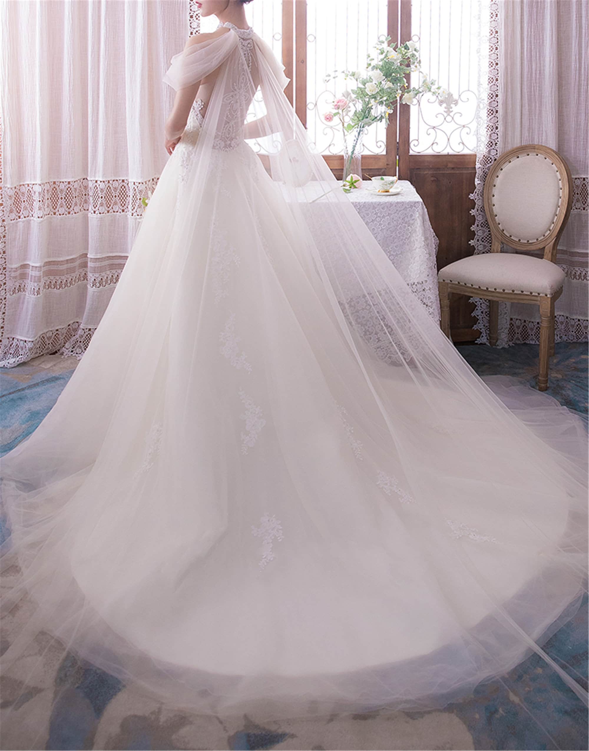 Dreamy Shoulder Cape Wedding Dress White Lace Applique Wedding Etsy