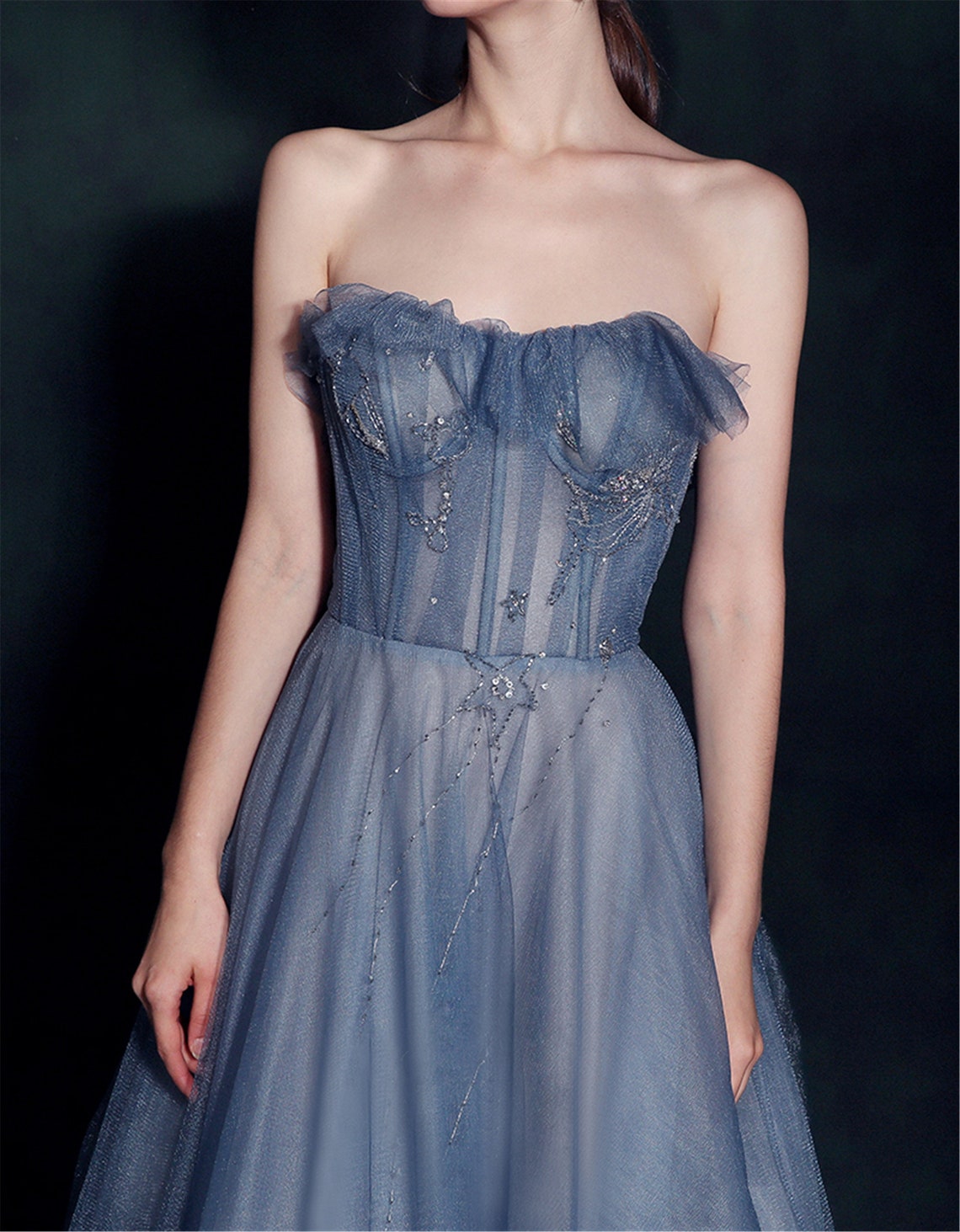 Blue Prom Dress A Line Bridal Dress Long Prom Dress Sequin Etsy