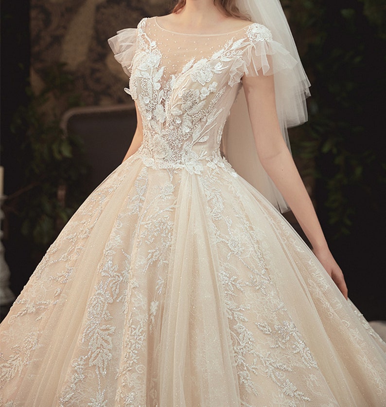 Romantic Lace Applique Bridal Wedding Dress Sparkly Wedding - Etsy