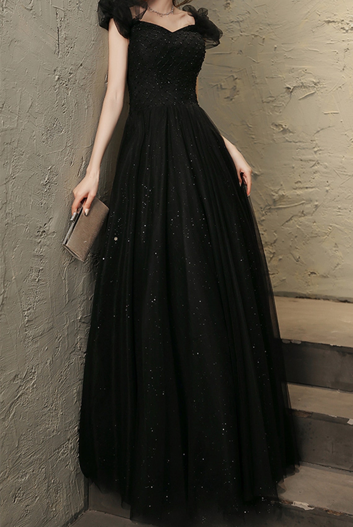 Black Starry Prom Dress Girl Sparkly Party Dress Sleeveless - Etsy