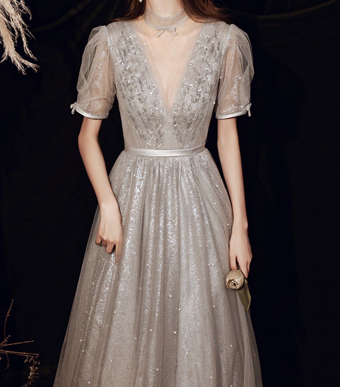 deep v evening gown