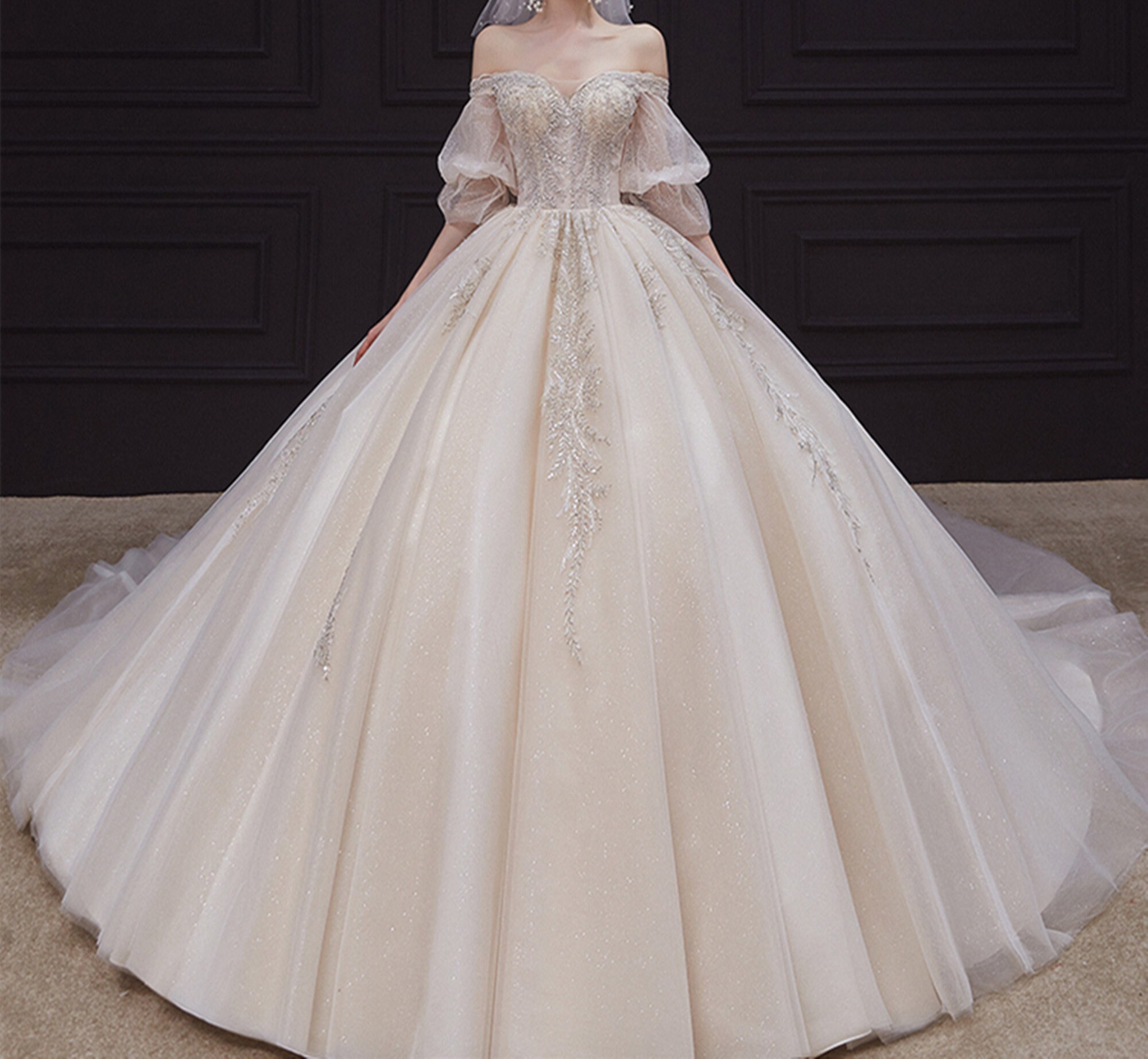 Dreamy Sleeve Bridal Wedding Dress Champagne off Etsy Australia