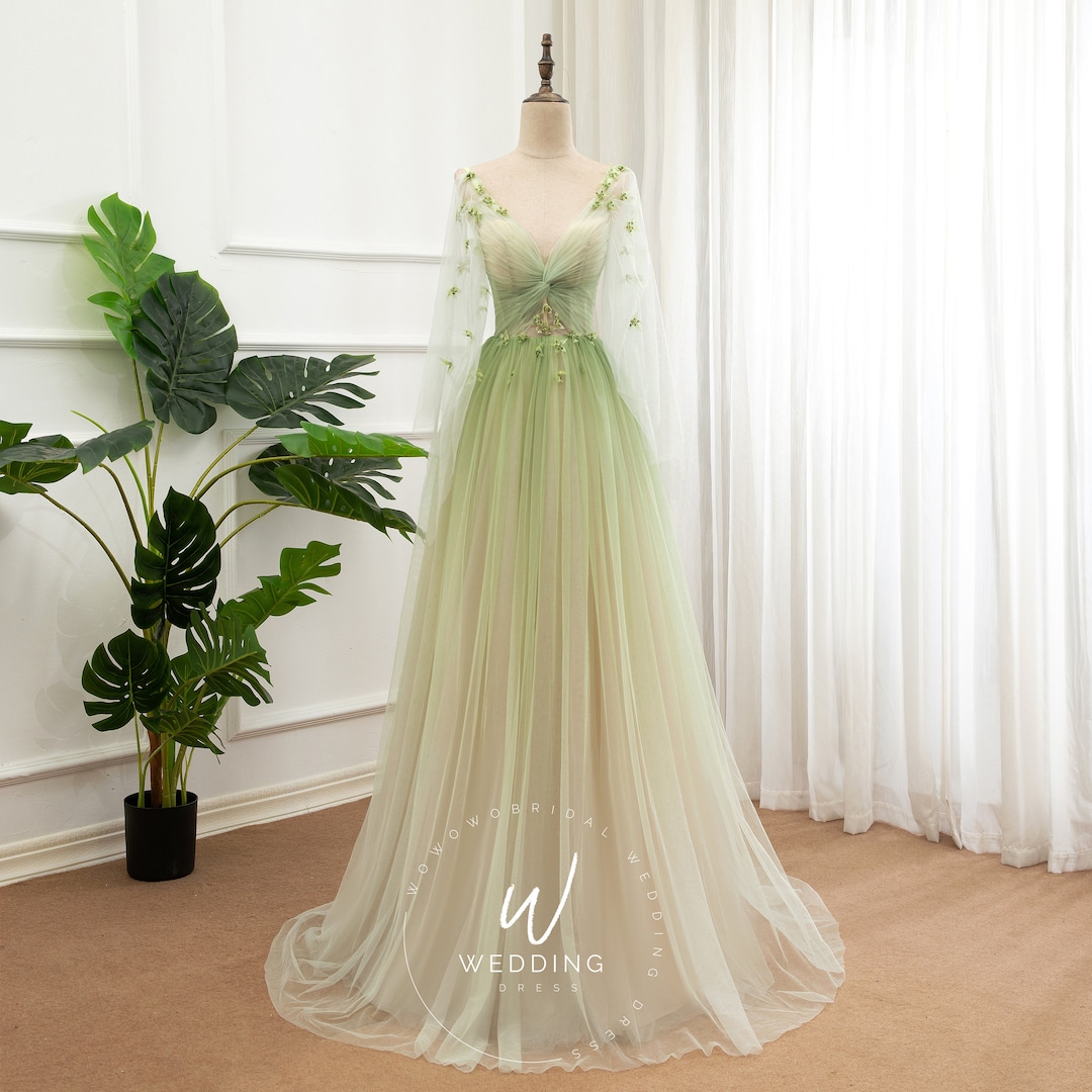 Fairy Gradient Green Prom Dress Dreamy Party Dress Long Etsy