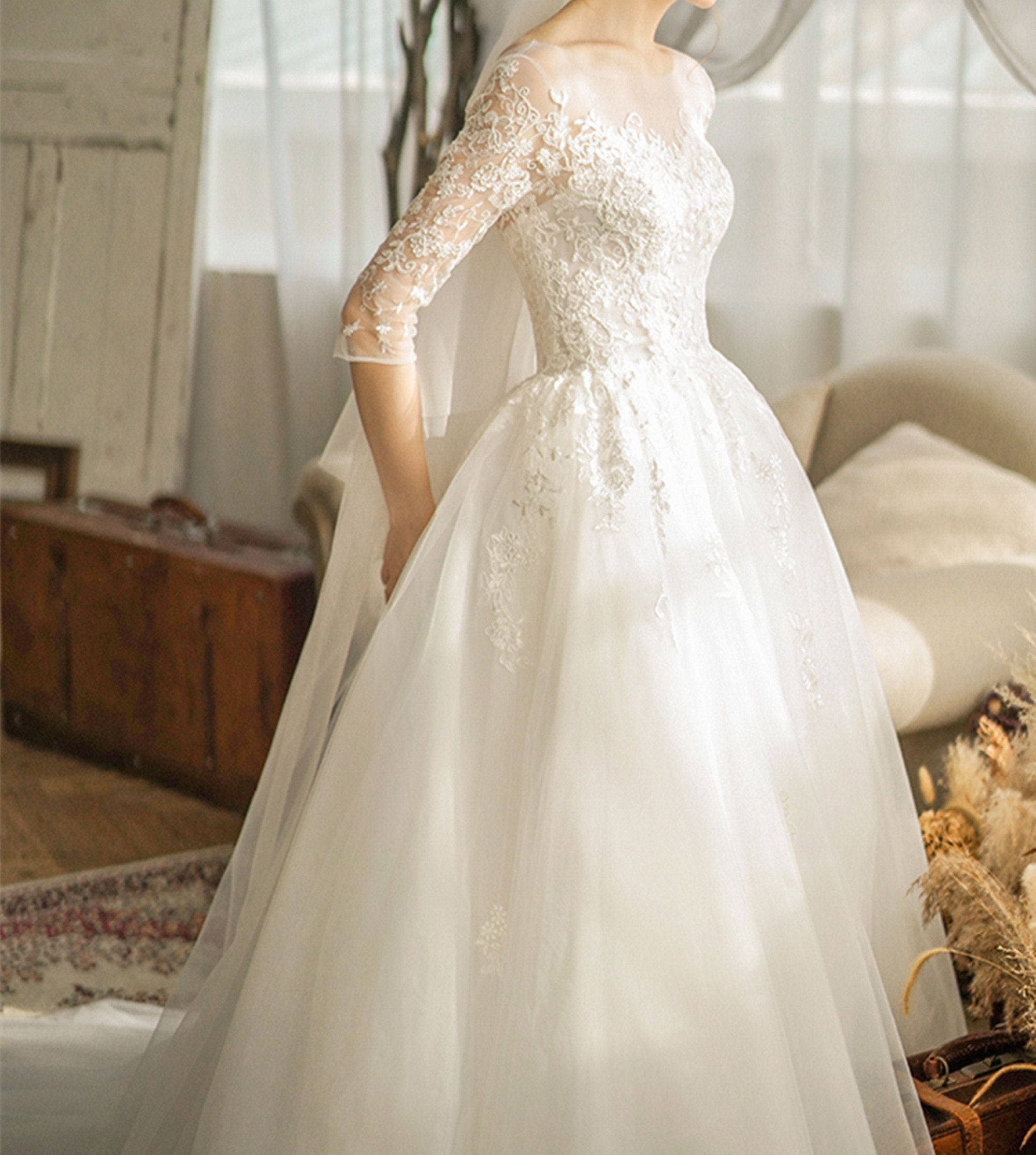 Vintage Ivory Bridal Wedding Dress Romantic Lace Wedding Dress | Etsy
