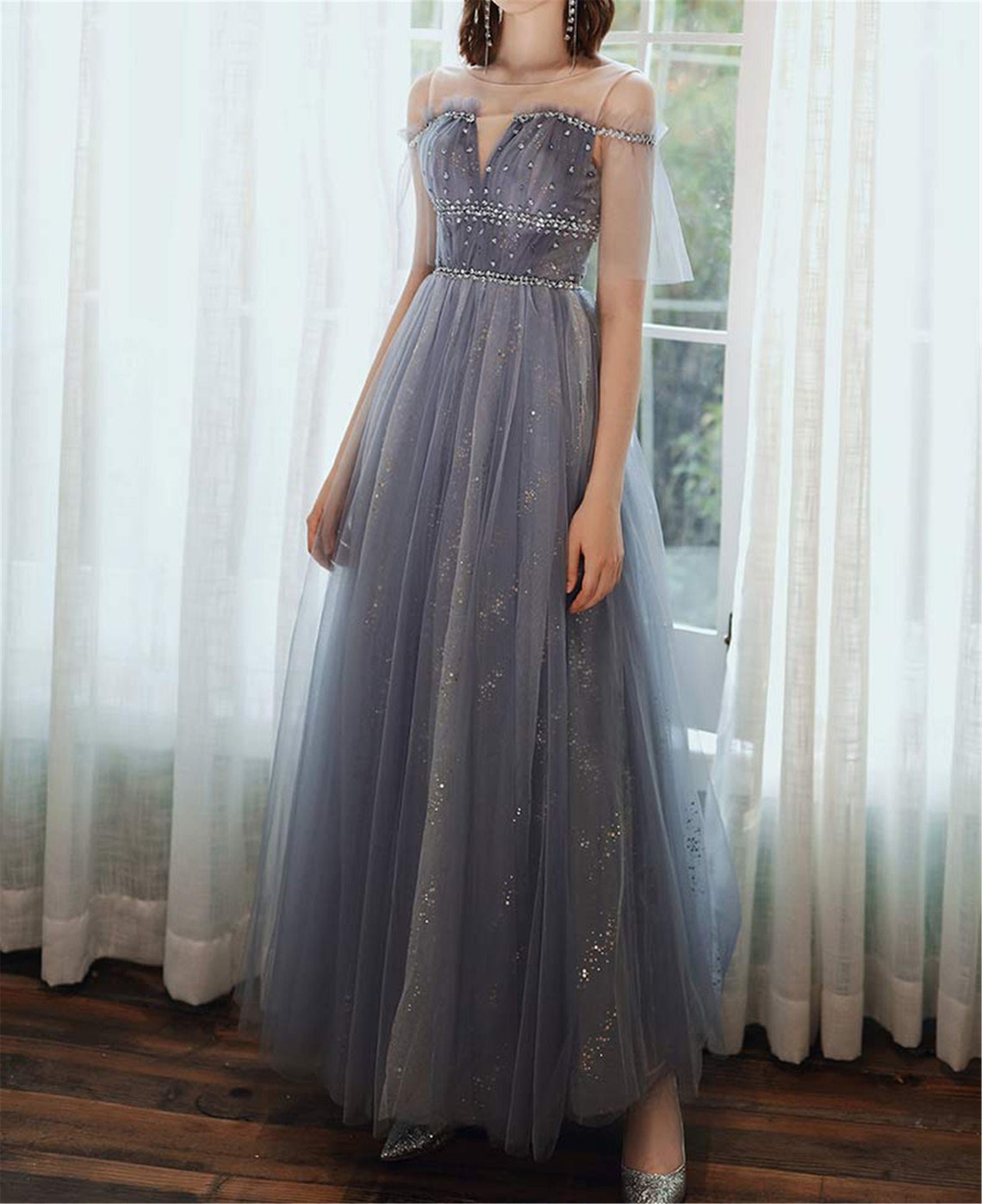 Dreamy Blue Prom Dress Elegant Long Evening Dress V Neck - Etsy