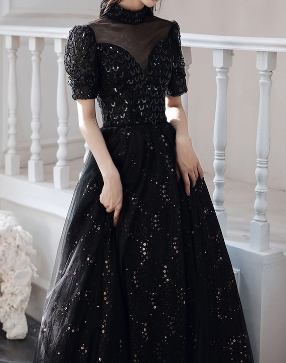 Vintage Black Prom Dress Mermaid Sequin Evening Dress Long | Etsy
