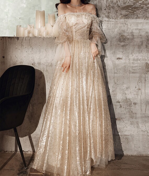 Champagne Vestido de fiesta Vestido largo de noche Elegante - Etsy México Champagne Vestido de fiesta Vestido largo de noche Elegante - Etsy México