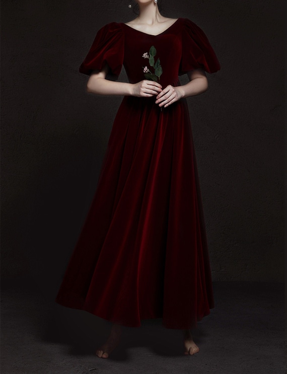 Vintage Wine Red Prom Dress V Neck Evening Dress Minimalist - Etsy