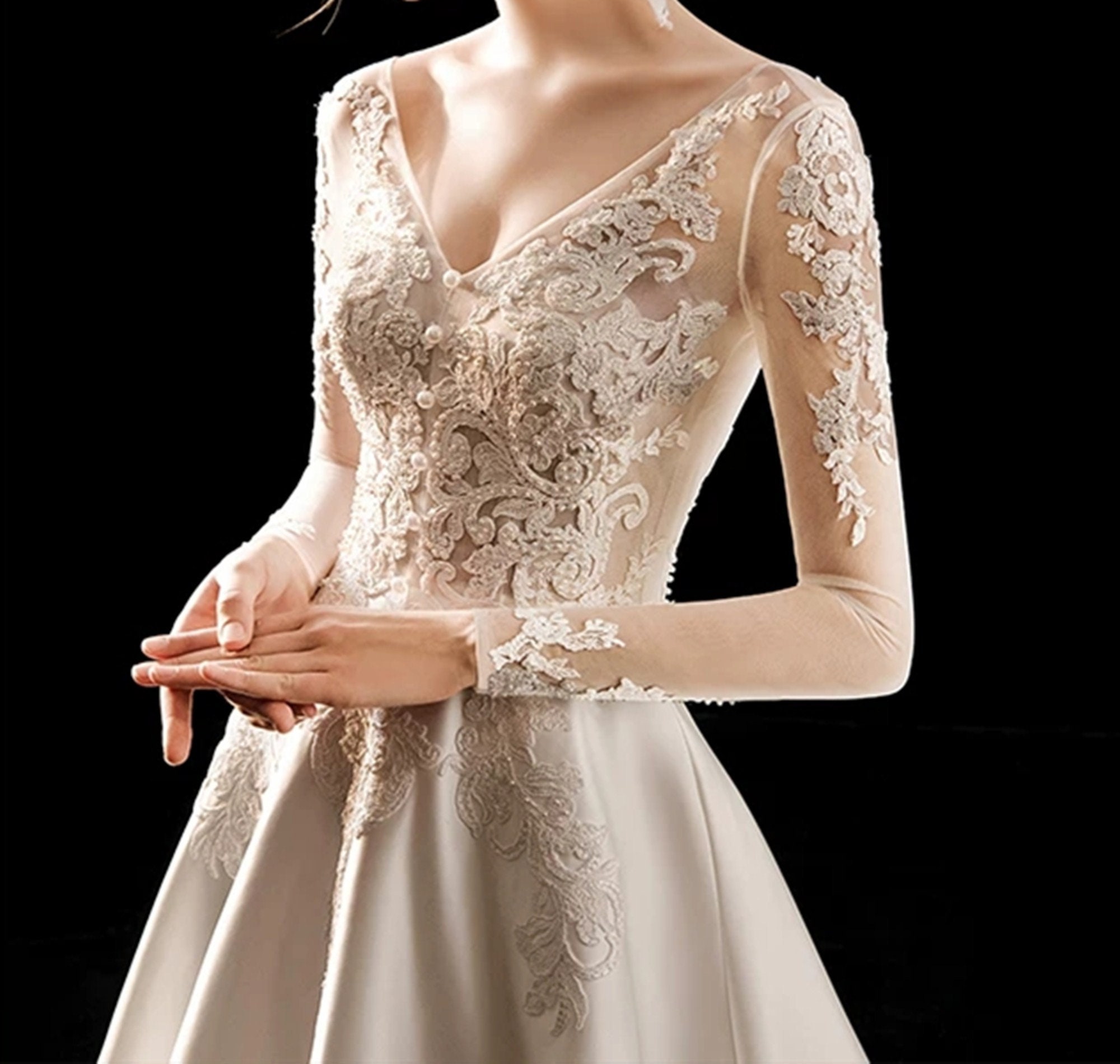 Lace Applique Top Long Bridesmaid Gown Cabernet
