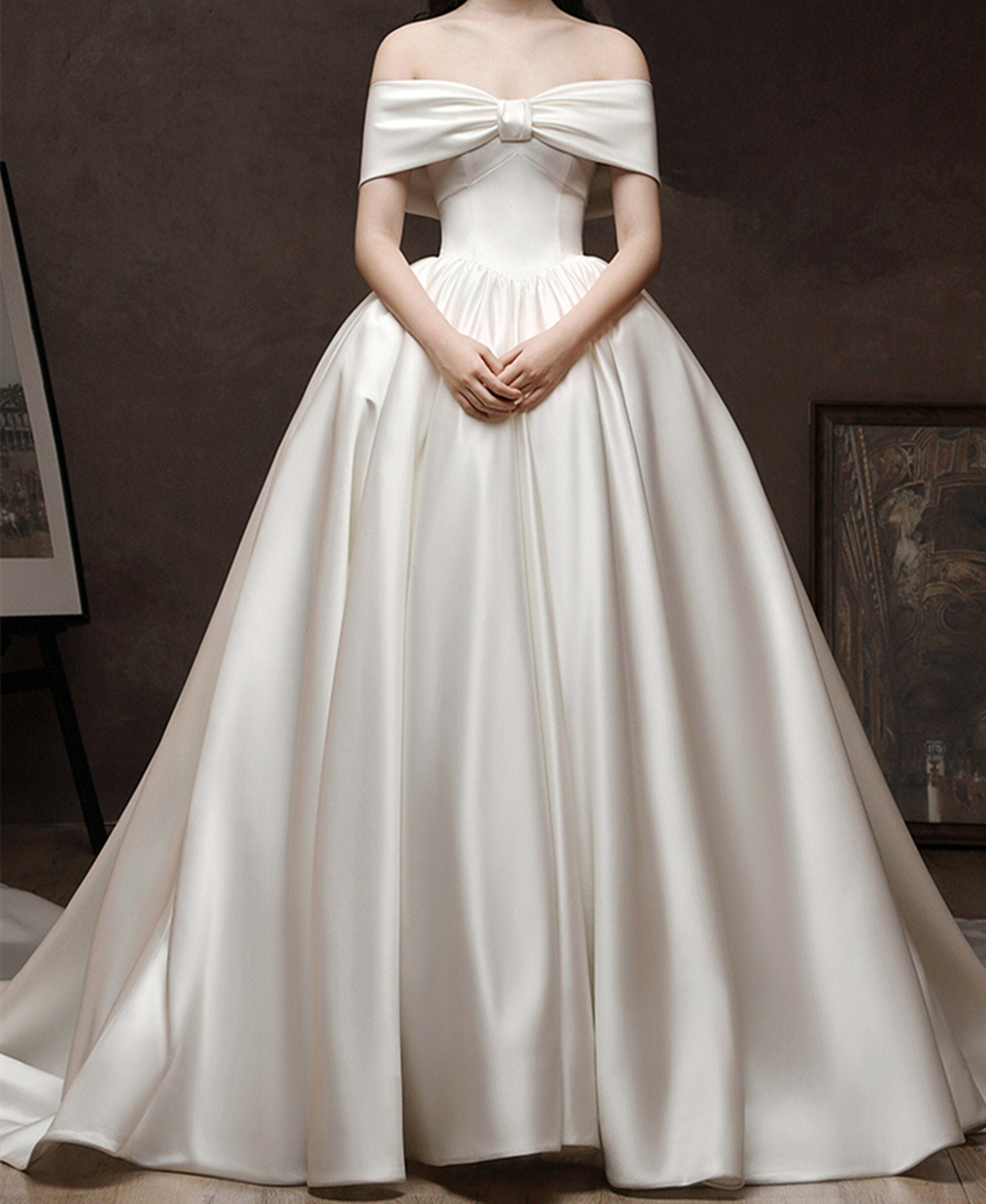 Bow off Shoulder Bridal Wedding Dress 