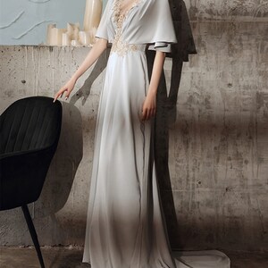 Minimalist Prom Dress Gray Long Evening Dress Satin Bridal Gown Elegant ...