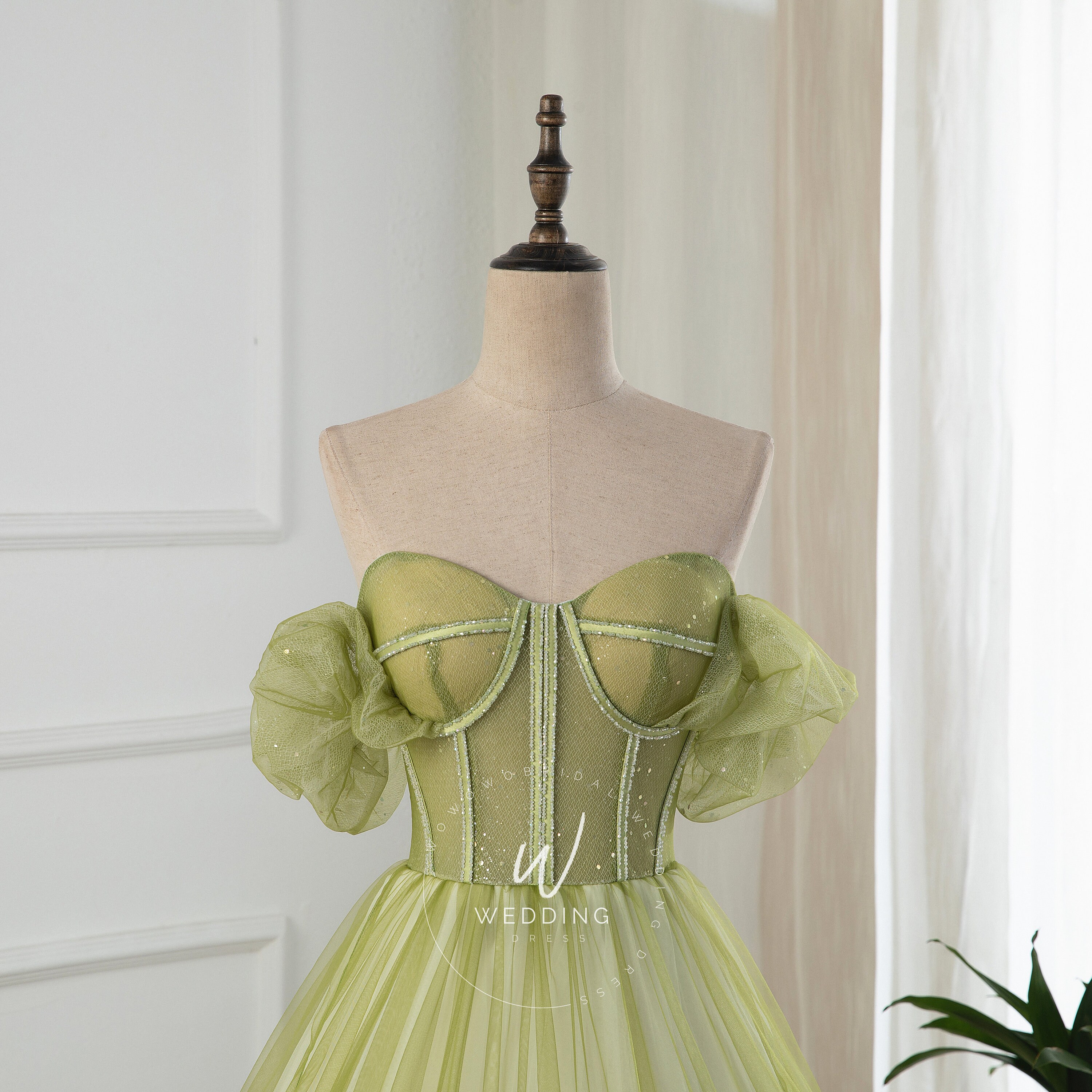 Green Tiered Ball Gown Corset Wedding Dress off Shoulder - Etsy