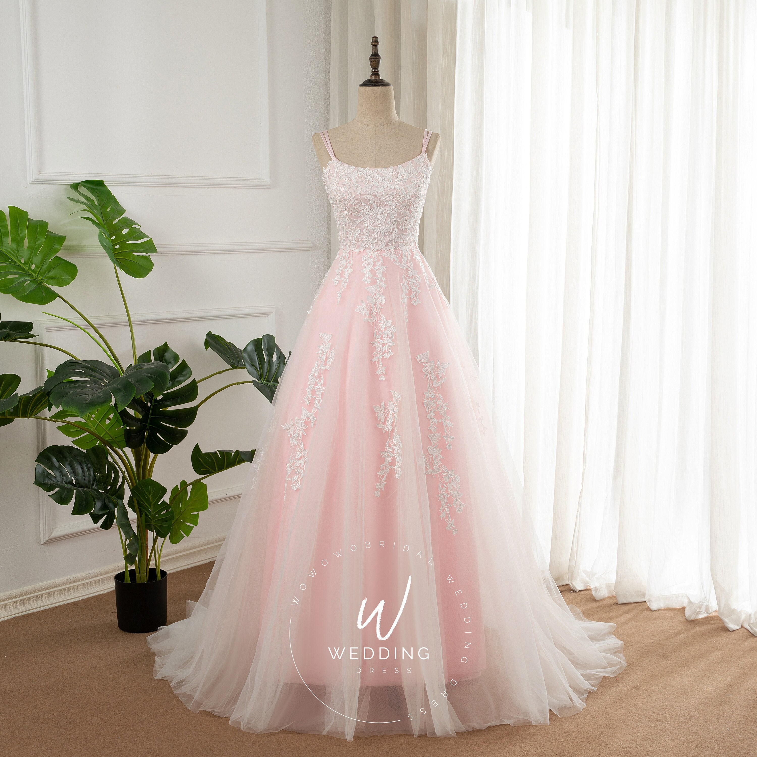 Blushing Pink Two Pieces Country Wedding Dresses Long Sleeve Lace Wedd –  SELINADRESS