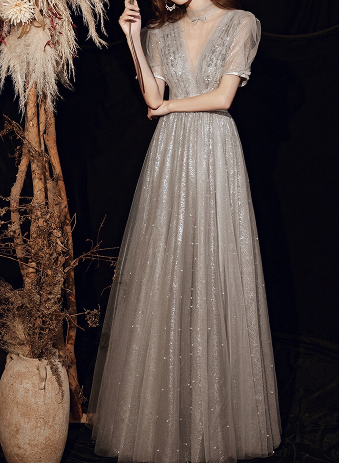 deep v evening gown