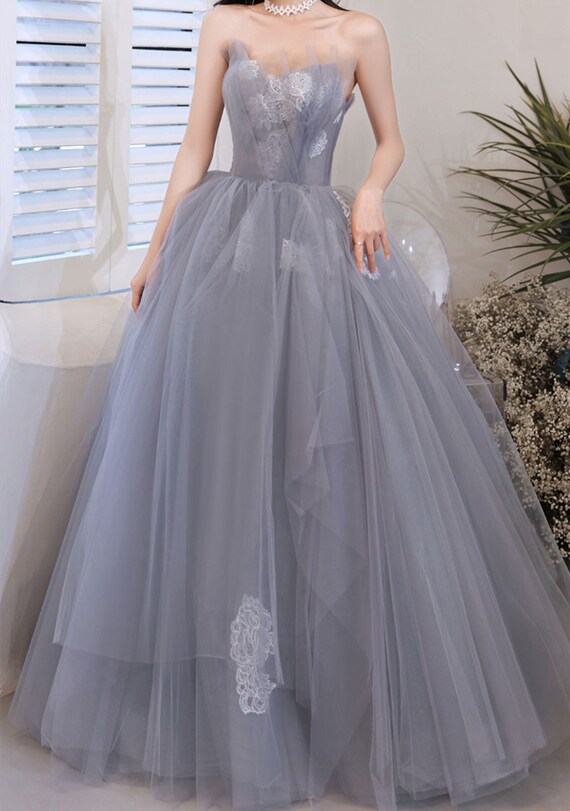 Grey Ball Gown Sweet 16 Gray Prom Dress With Applique, Beaded Sequins,  Sheer Neckline, Ruched Tulle, And Formal Party Style 2019 Collection From  Lovemydress, $92.84 | DHgate.Com