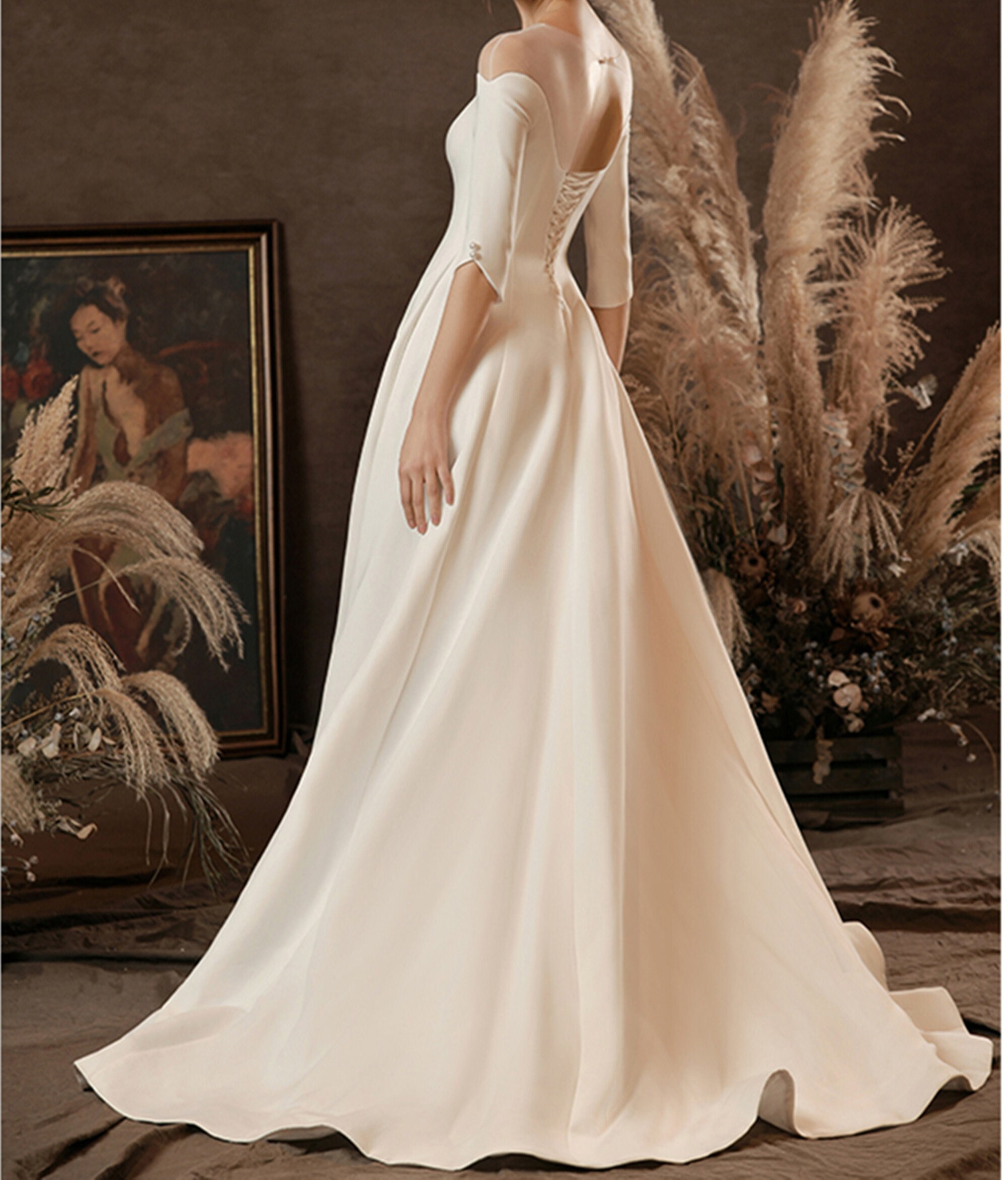 Ivory Bridal Wedding Dress off Shoulder Satin Wedding Dress Etsy