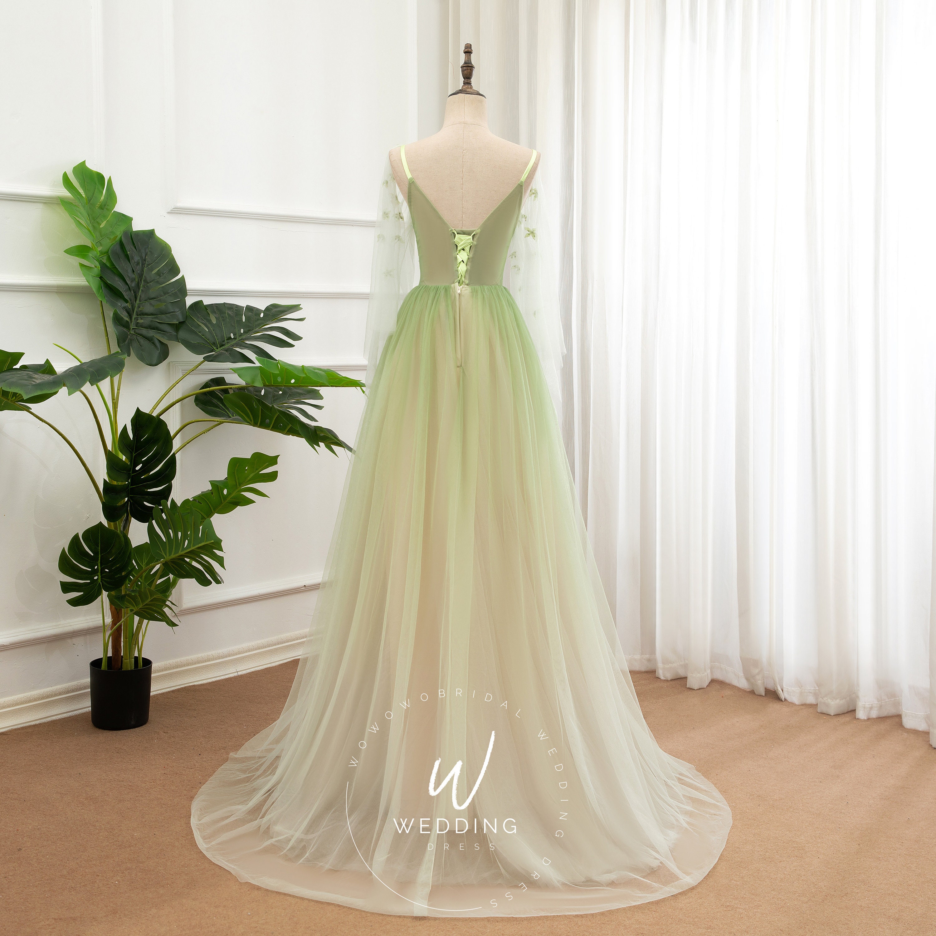 Gradient Green Prom Dress Dreamy Party Dress Long -