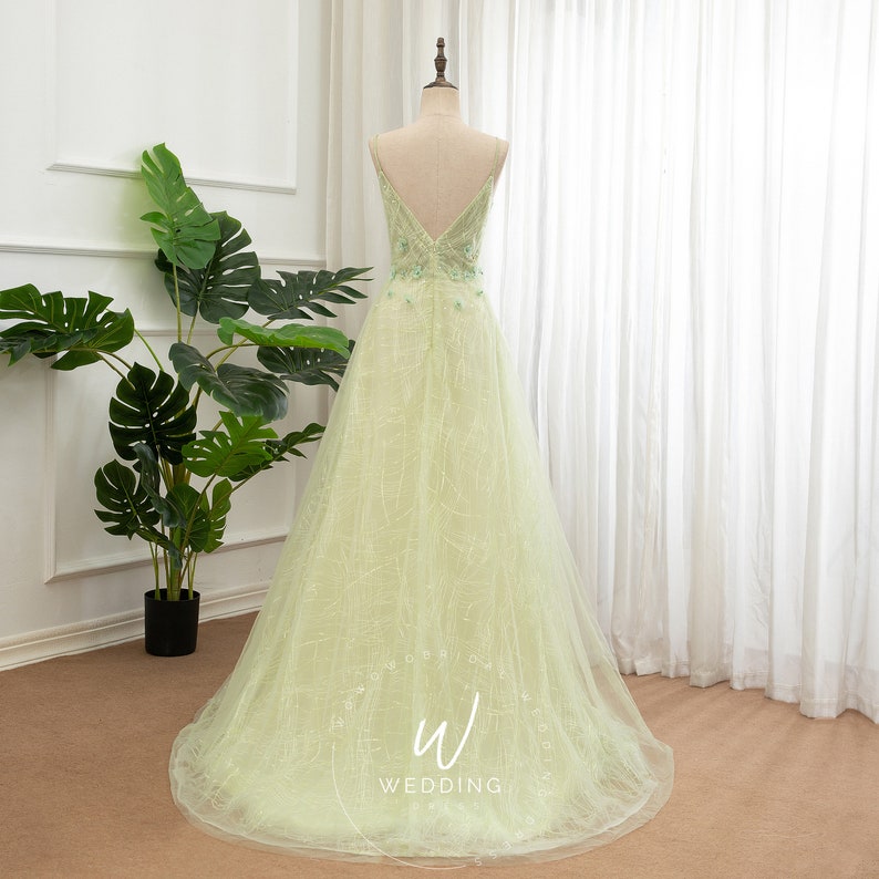 Flower Prom Dressspaghetti Strap Party Dress Green Tulle | Etsy