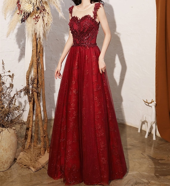 Vino Rojo Vestido de Fiesta Vestido brillante Vestido de Noche - España