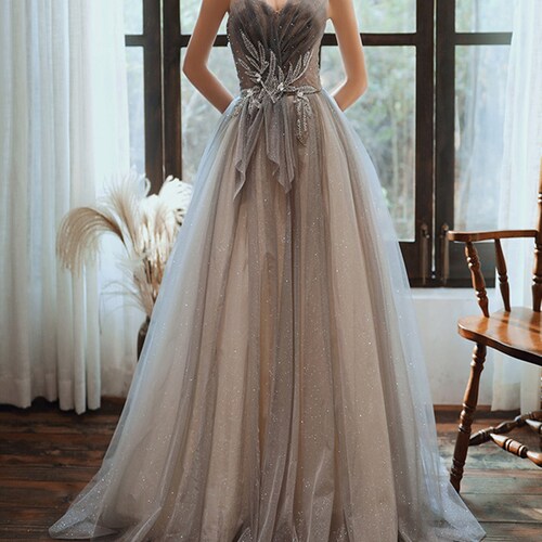Vestido de fiesta gris ahumado Novia Vestido largo de noche - Etsy México Vestido de fiesta gris ahumado Novia Vestido largo de noche - Etsy México