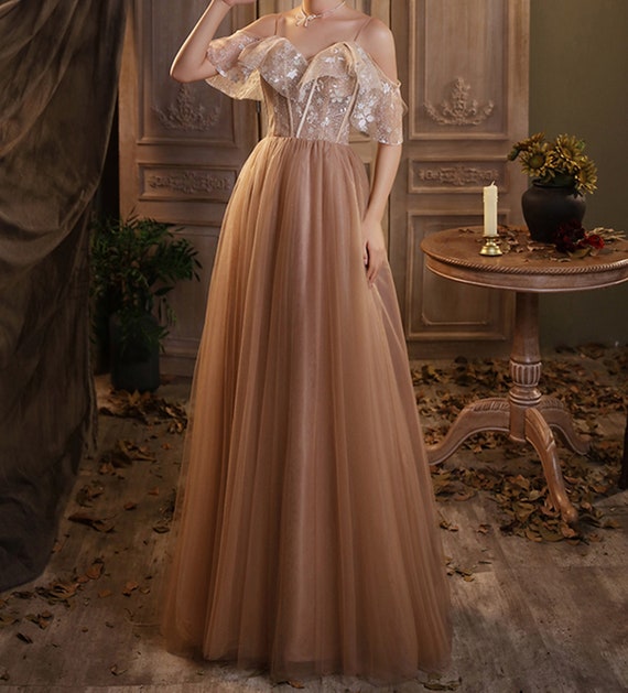 Bridesmaid Dresses For Weddings Peach Off Shoulder Cap Sleeves Lace Ap –  Siaoryne