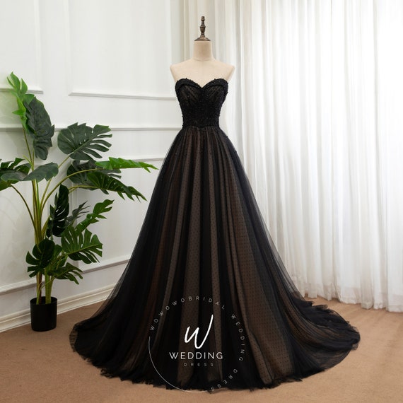 Black Prom Ball Gown Strapless Party Dress Fairy Graduation