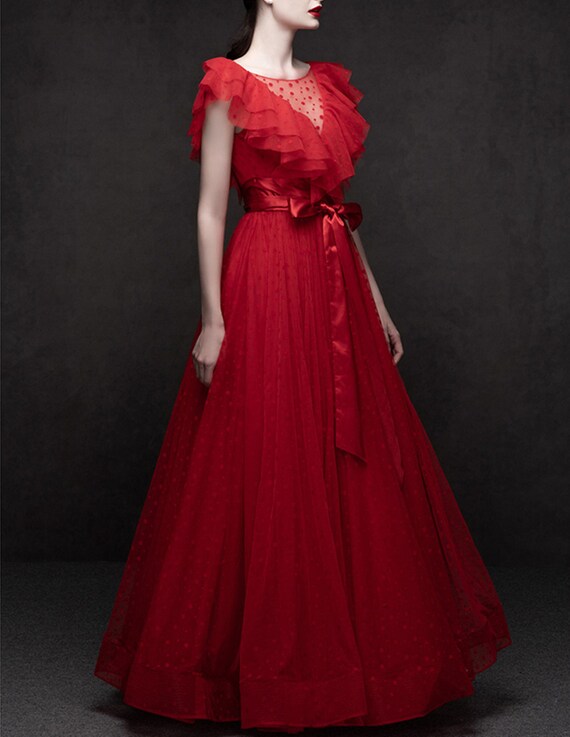 Red color party frock clearance