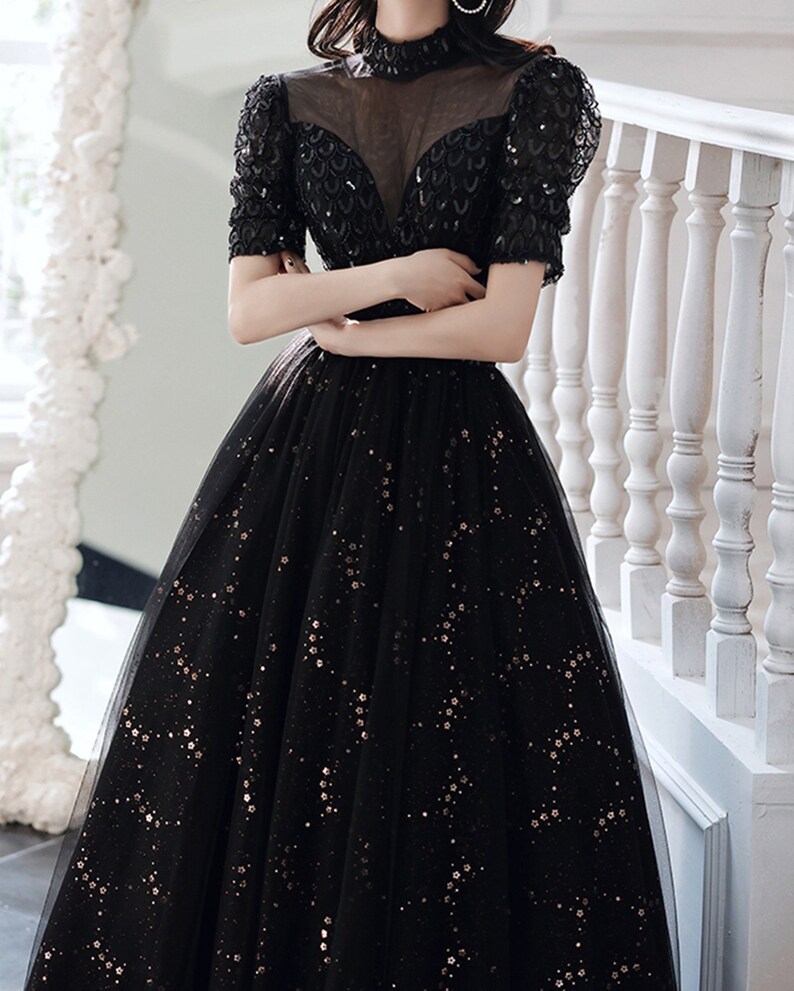 Vintage Black Prom Dress Mermaid Sequin Evening Dress Long Etsy