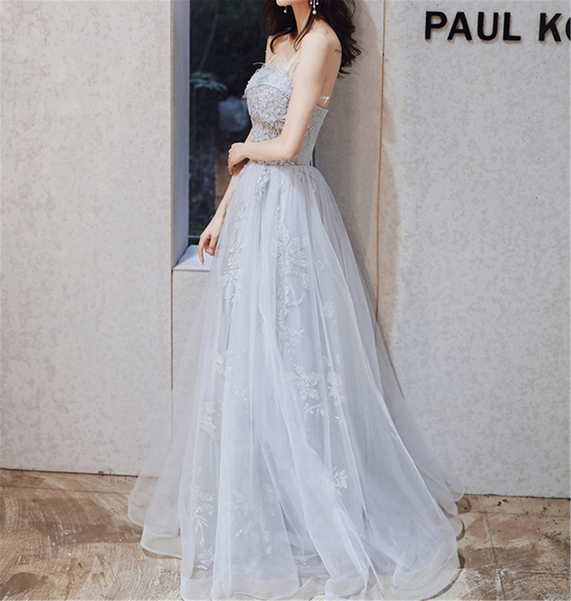 Silver Gray Long Evening Gowns, Party Prom Dress    fg7467