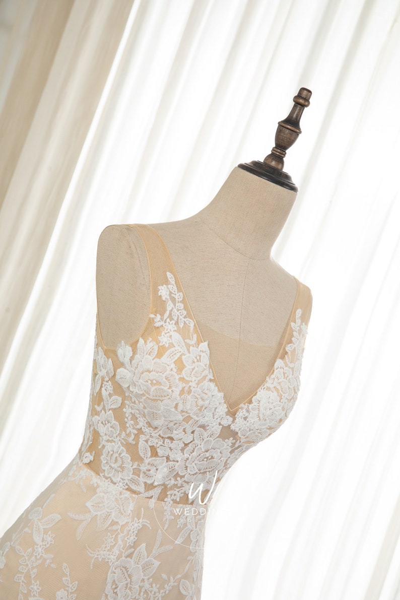 Floral Lace Wedding Dress Mermaid Bridal Gown Boho Wedding Etsy