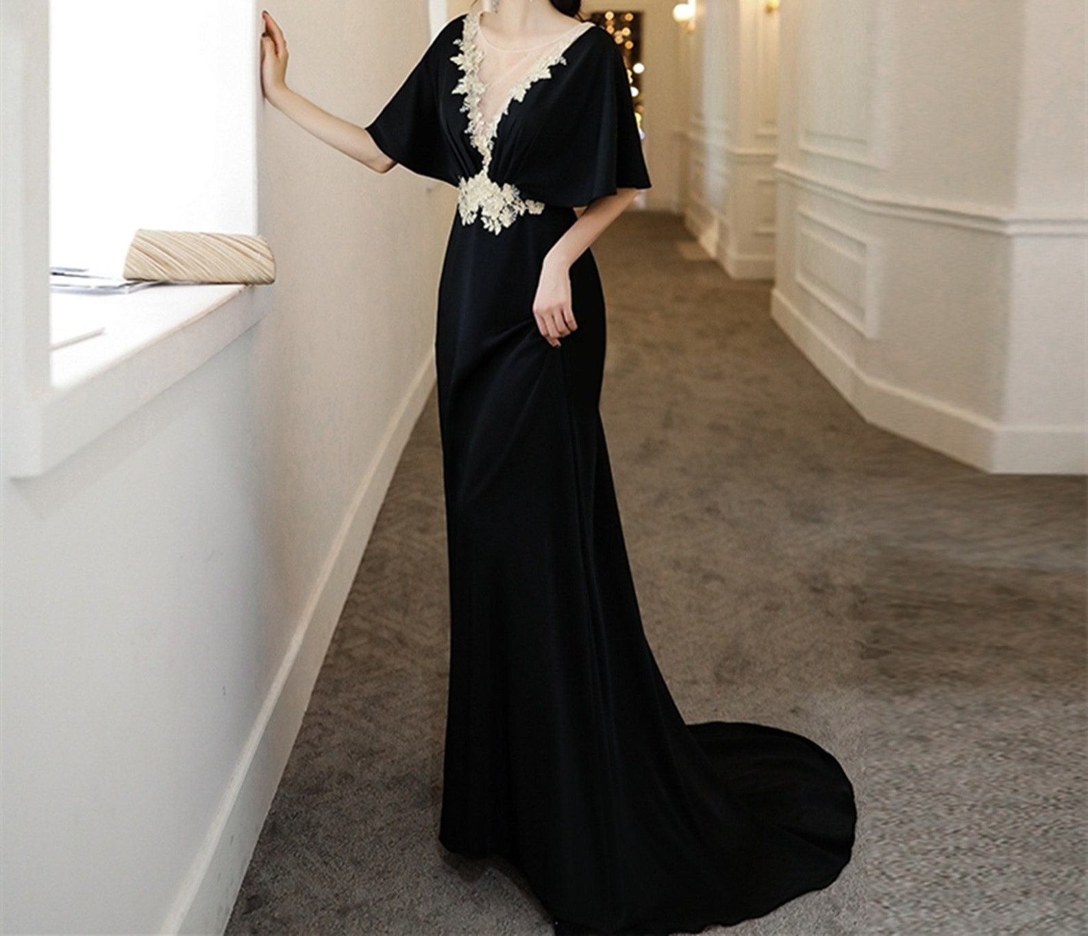 Minimalist Prom Dress Black Long Evening Dress Satin Bridal Etsy