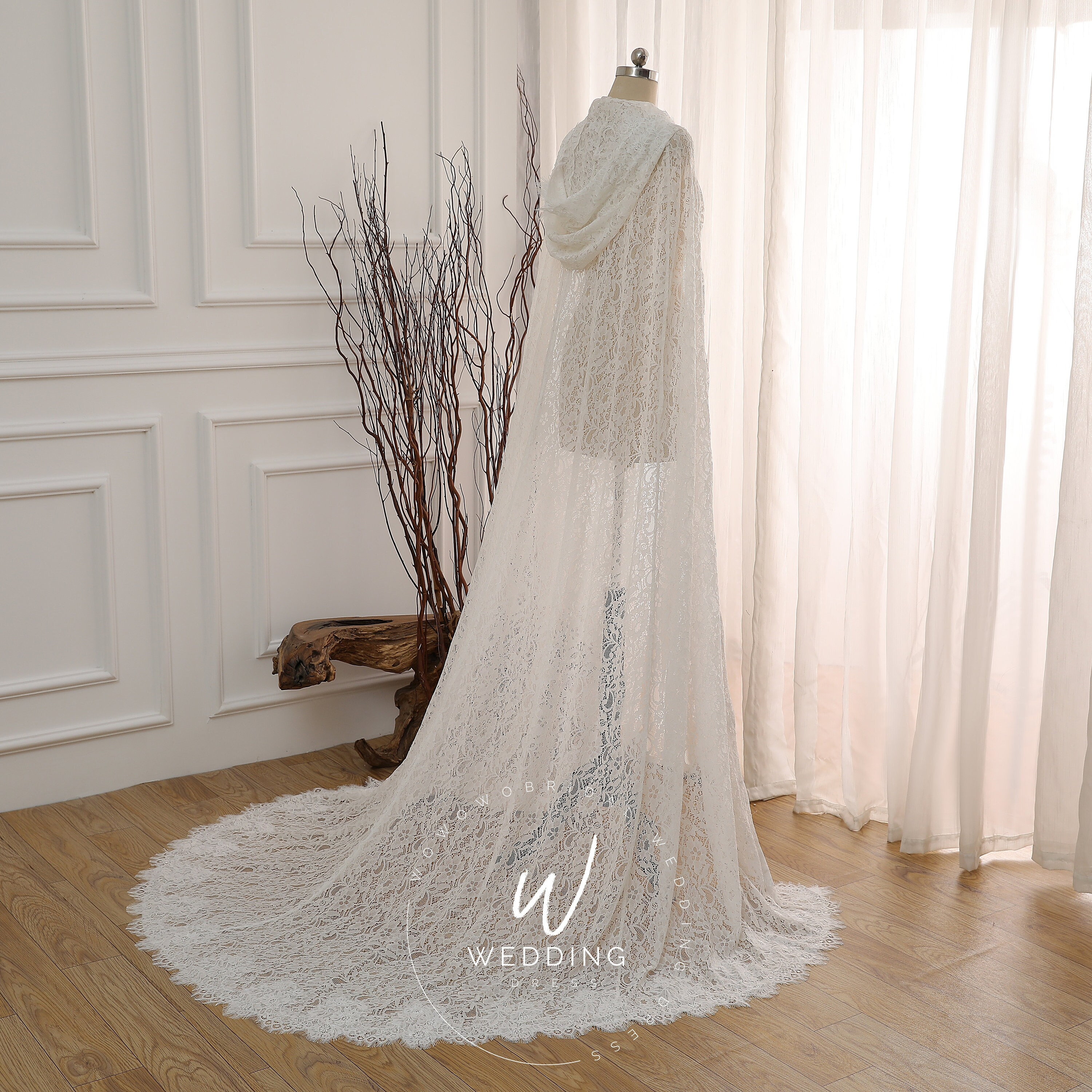 Lace Bridal Cloak Wedding Cape Veil Floral Bridal Hooded Cloak Etsy UK