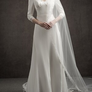 Romantic Satin Wedding Dress Minimalist Ivory Bridal Dress Lace Bridal ...