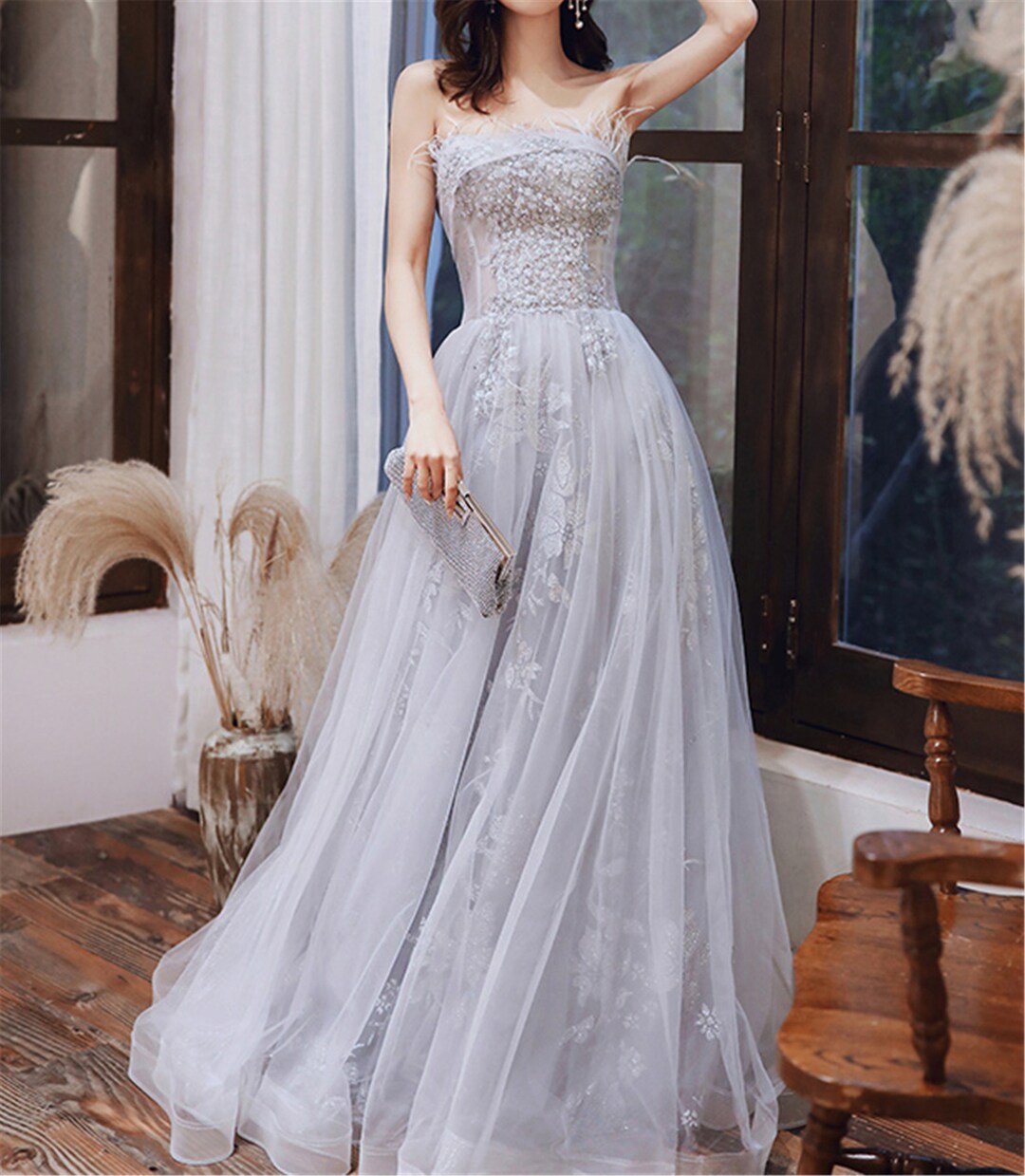 princess polly baby blue dress Silver Grey Dress Column/Sheath Silver Grey Sequin Long Bridesmaid Dresses  BN1038