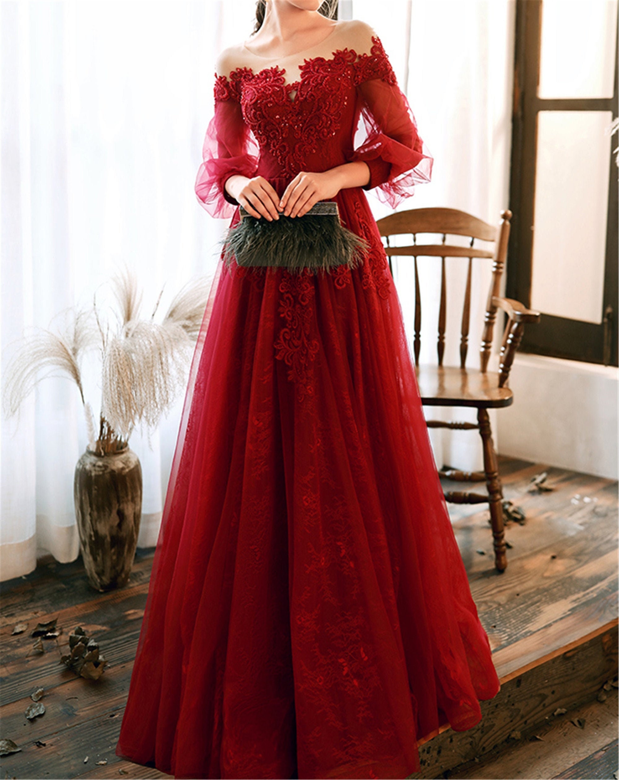 Lægge sammen hold skibsbygning Wine Red Bridal Gown - Etsy