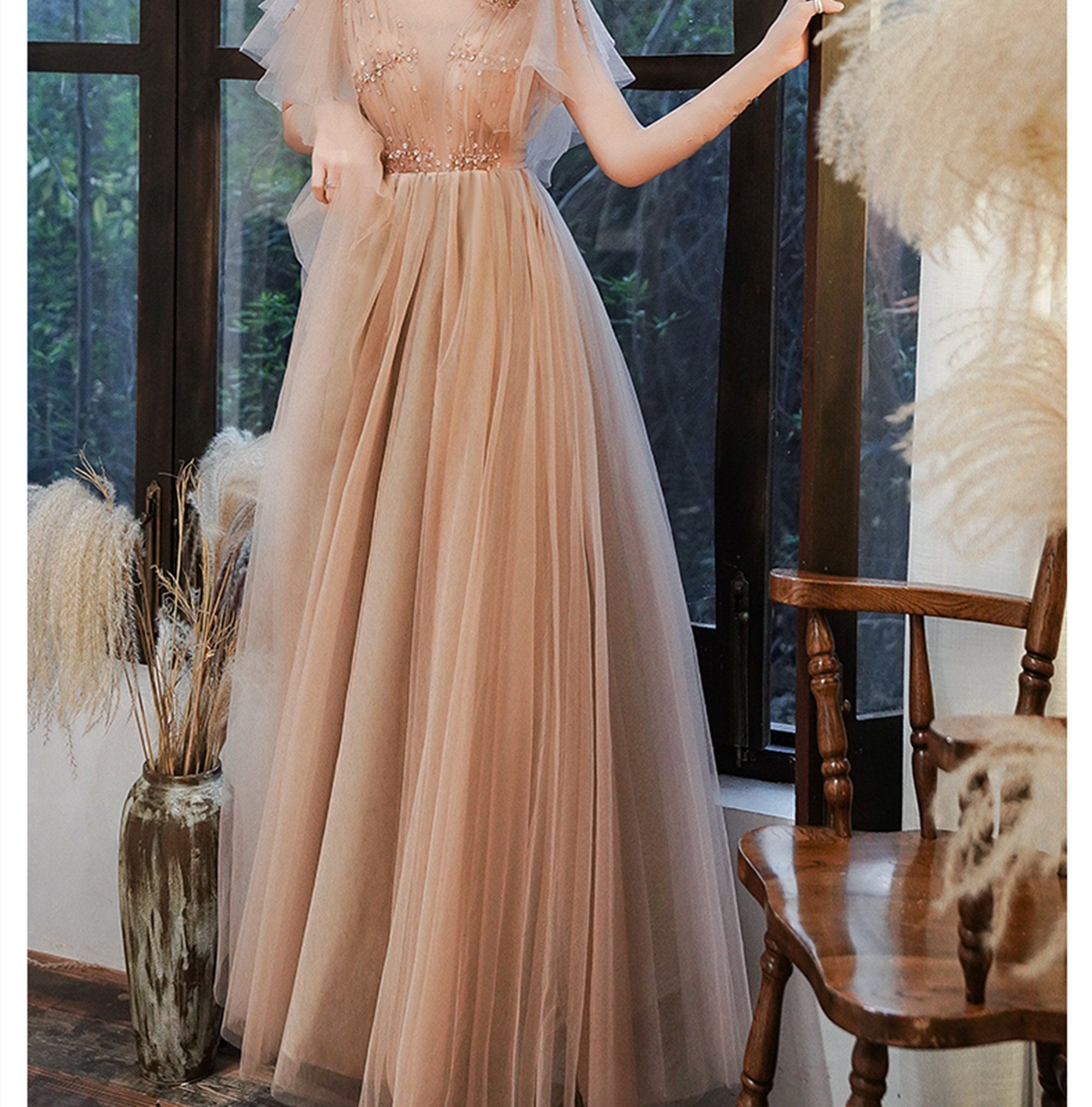 Champagne Prom Dress Long Evening Dress 