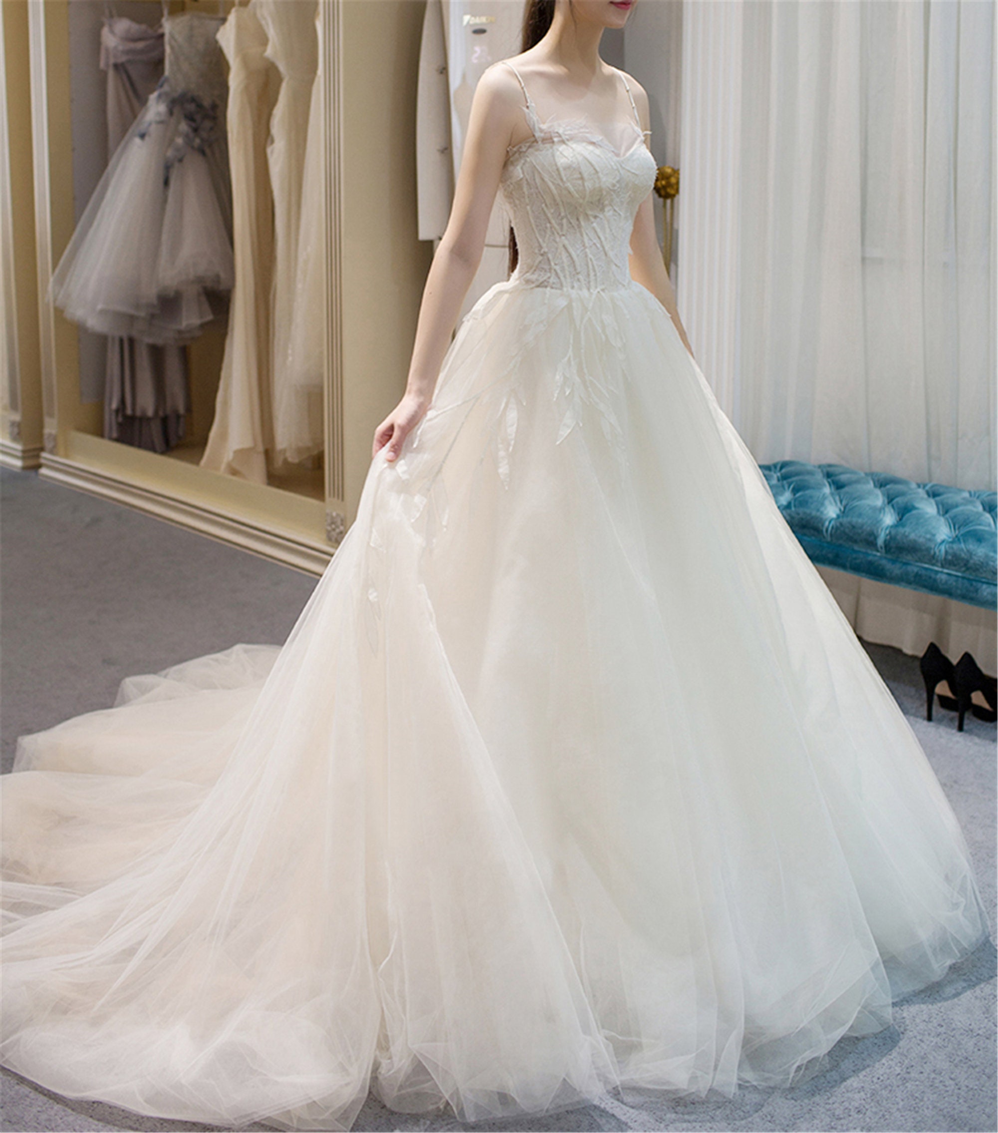 Lace Applique Wedding Dress Dreamy A Line Wedding Dress | Etsy