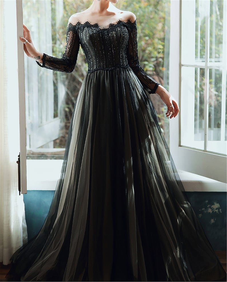Gothic Prom Dress Black Vintage Evening Dress off Shoulder - Etsy