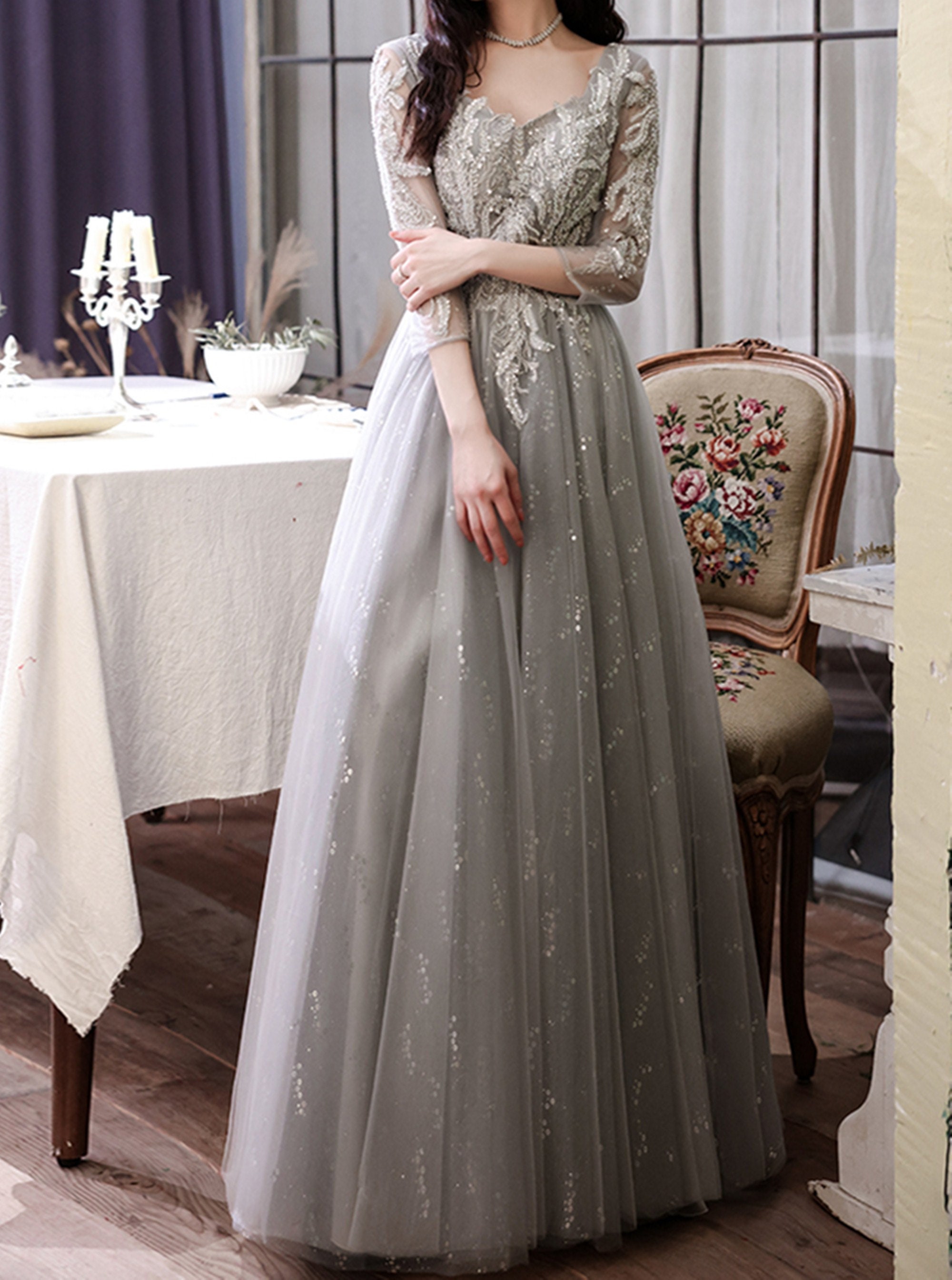 Vestido gris brillante new arrivals