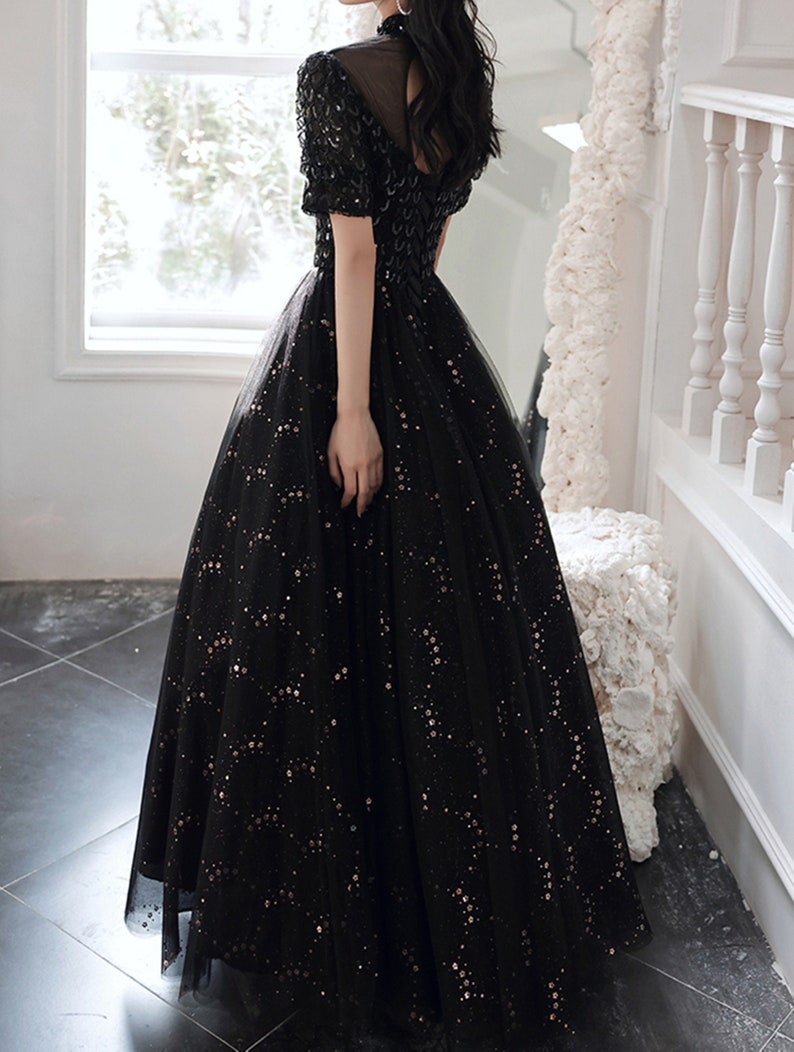 Vintage Black Prom Dress Mermaid Sequin Evening Dress Long Etsy