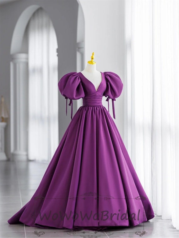 Buy Fanciest Women's Off Shoulder Satin Wedding Dresses Ball Gown Long Prom Evening  Dress Purple US12 at Amazon.in