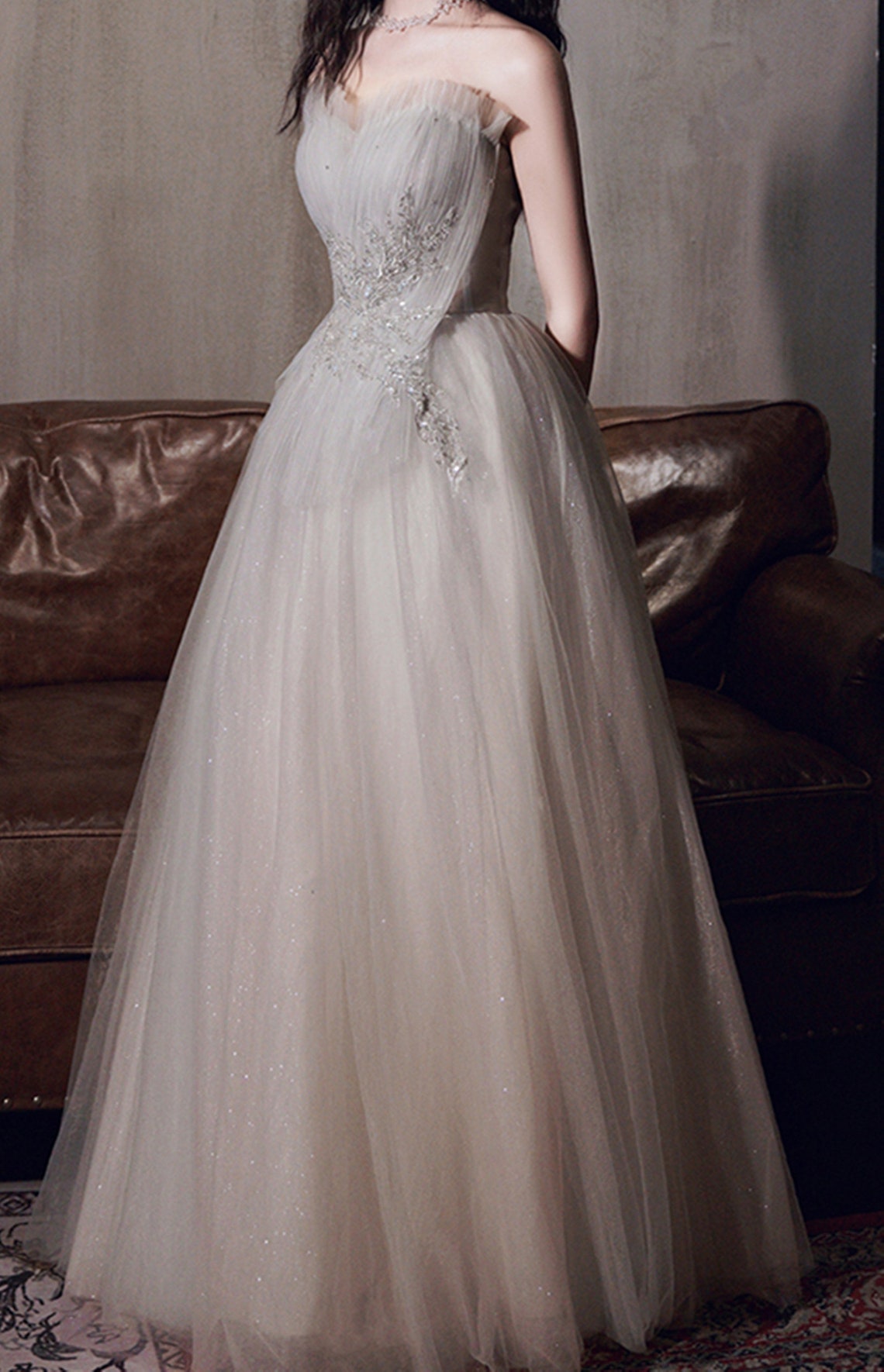a line sequin gown