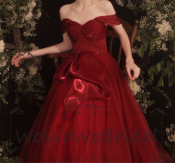 Wine Red Velvet Bridal Engagement Dress Temperament Sweet Square Collar  Shiny Tulle Lace Up Floor-Length Wedding Party Gown - AliExpress