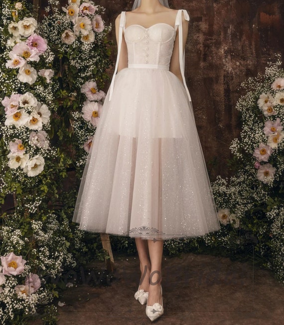 Romantic Strapless Short Wedding Dress Short A Line with Delicate Floral