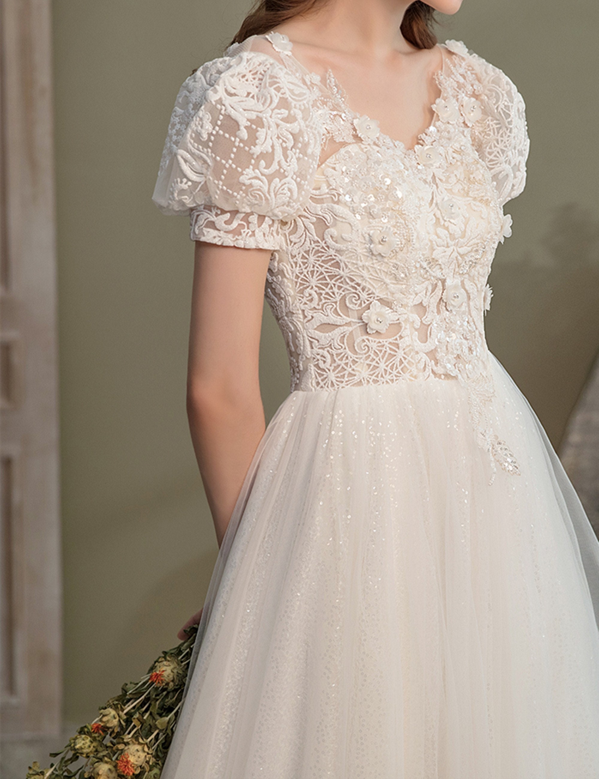 Romantic Lace Bridal Wedding Dress 3D Applique Wedding Dress - Etsy