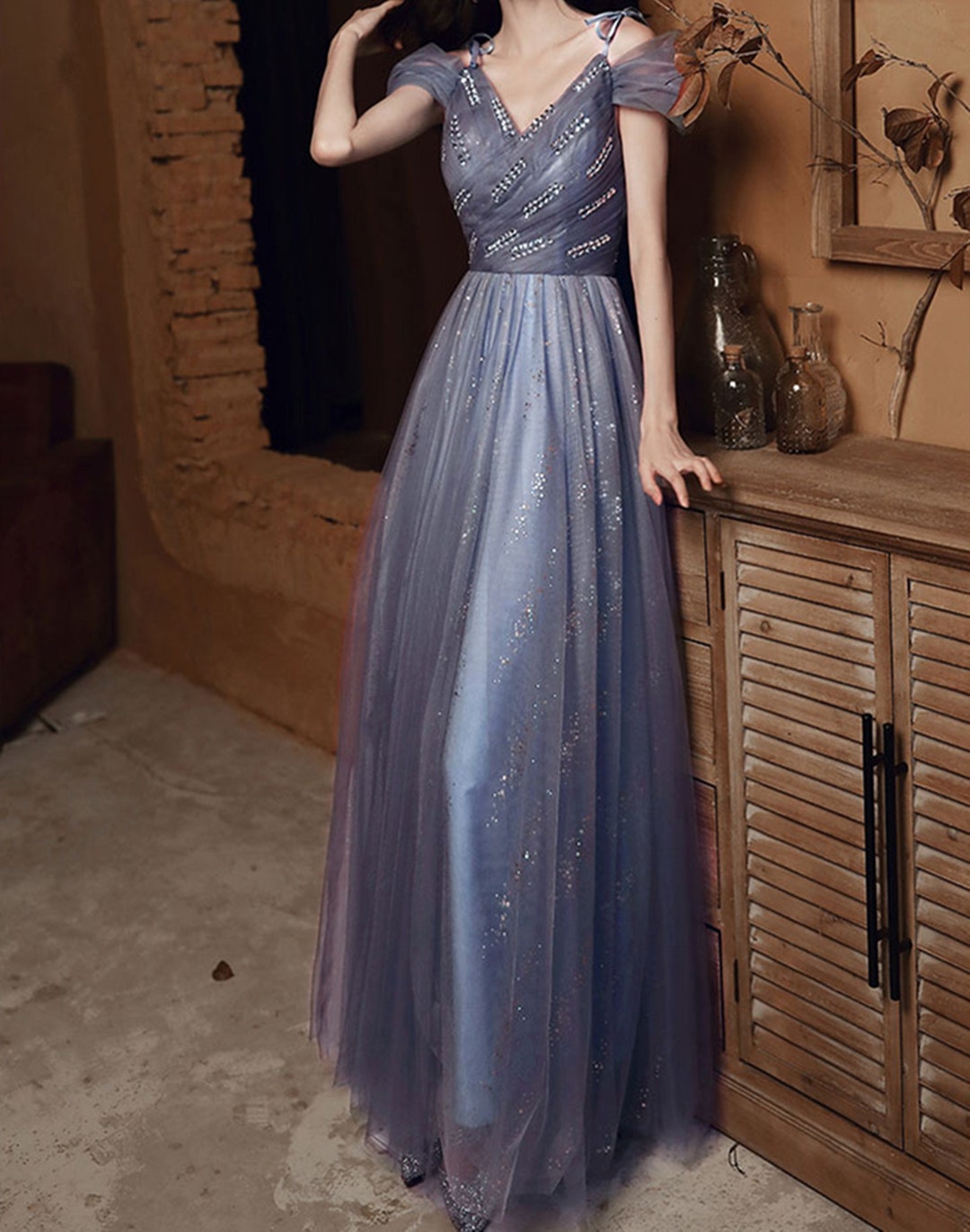 Charming Blue Sequins Gradient Long Party Dress, Sparkle Formal Dress