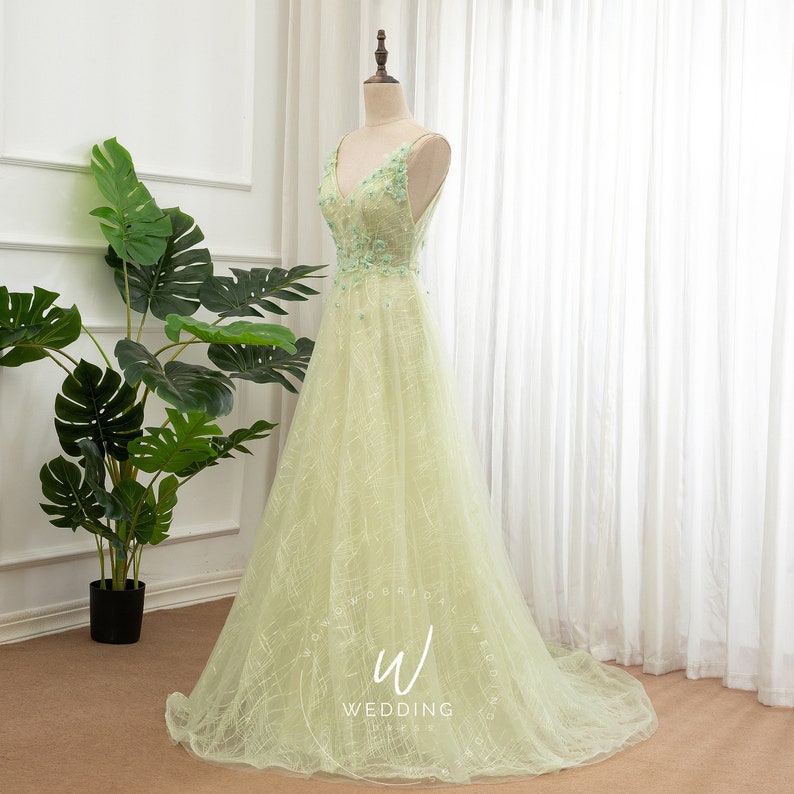 Flower Prom Dressspaghetti Strap Party Dress Green Tulle - Etsy