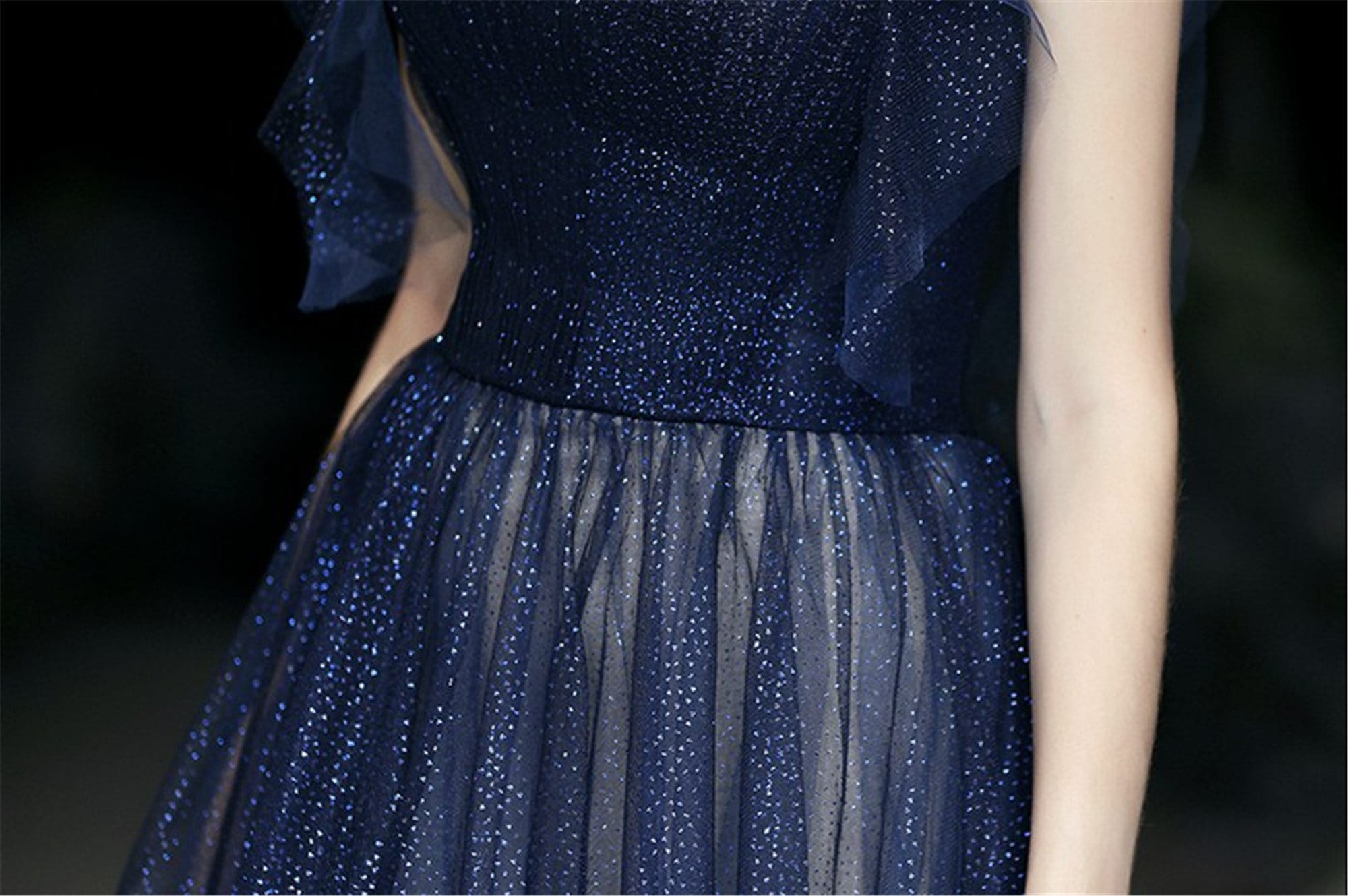 Elegant Navy Blue Prom Dress Long Starry Evening Dress Ruffle - Etsy