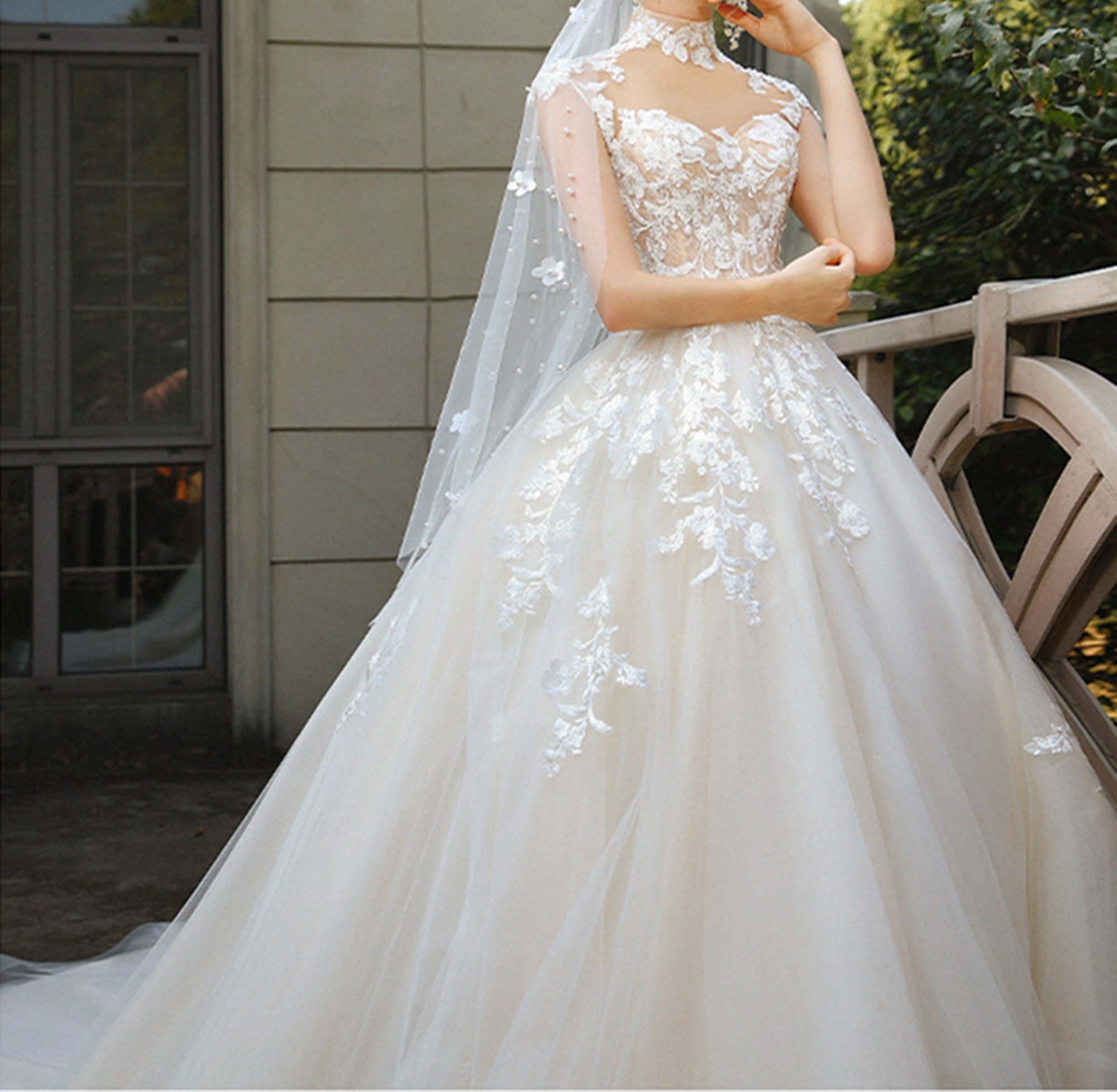 Vintage Bridal Wedding Dress White Lace Applique Wedding Dress Etsy